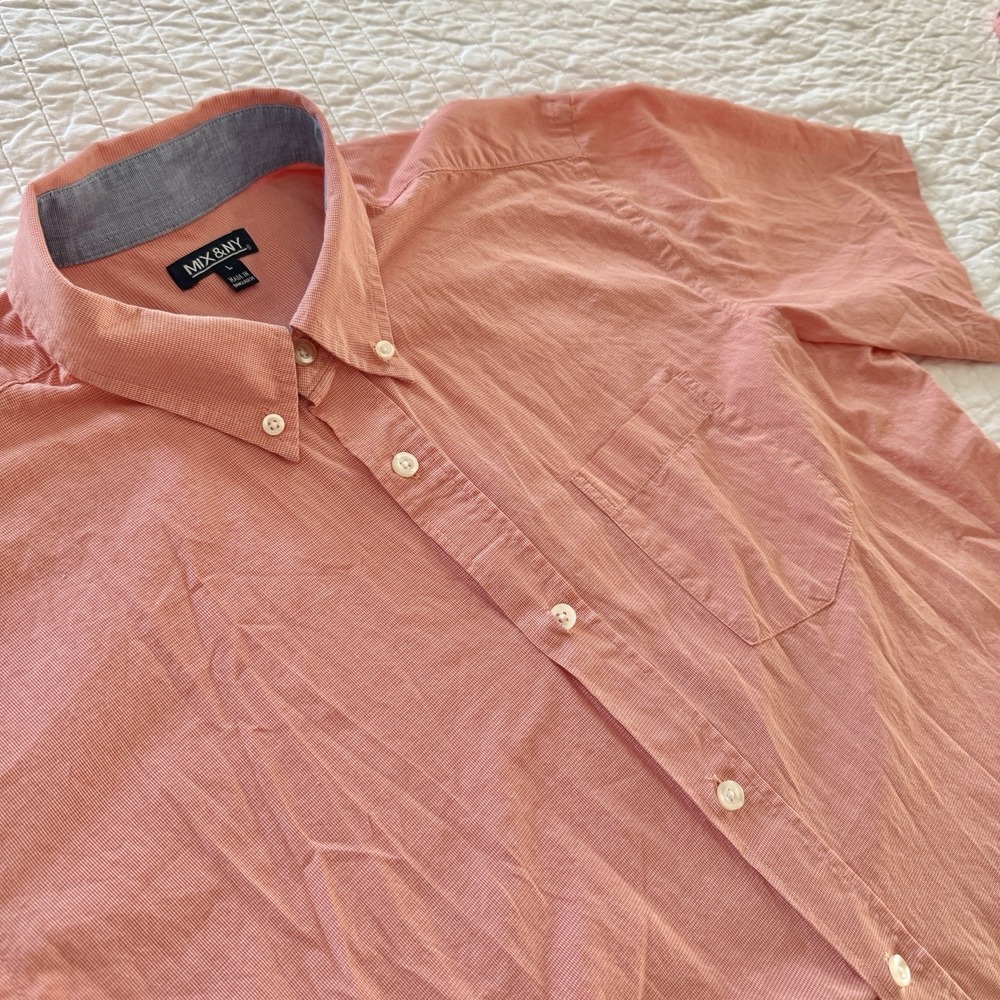 Mix &‎ NY Button Down Shirt Men's LARGE Casual Short Sleeve 100% COTTON! Orange